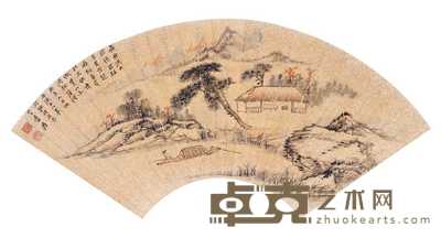 张大千 1943年作 溪山独钓 扇片 